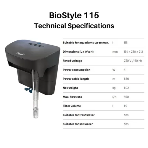 Oase BioStyle 115 Hang On Back Filter Specifications
