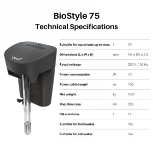 Oase BioStyle 75 Hang On Back Filter Specifications