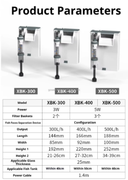 SunSun XBK Water Fall HOB Filter Specification